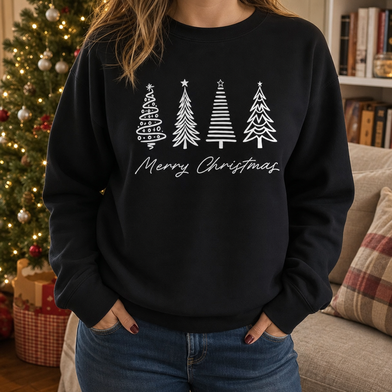 Merry Christmas Tree White Sweatshirt
