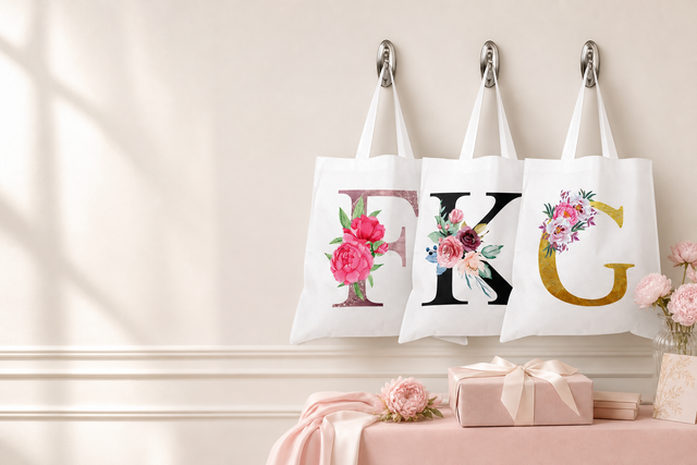 Personalised floral tote bag