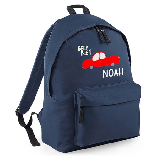 Personalised Beep Beep Car - Navy Kids Backpack with Name product image