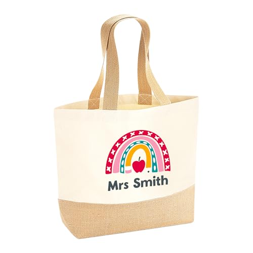 Personalised Beige Hessian Jute Tote Bag with Name product image