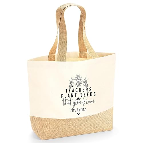 Personalised Beige Plant Seeds Jute Tote Bag with Name product image