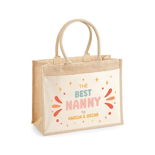 Personalised Best Nanny Jute with Names Tote Bag