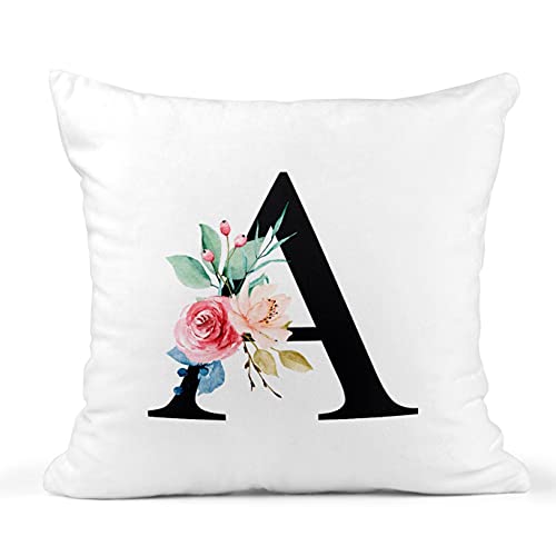 Personalised black floral initial cushion with insert.