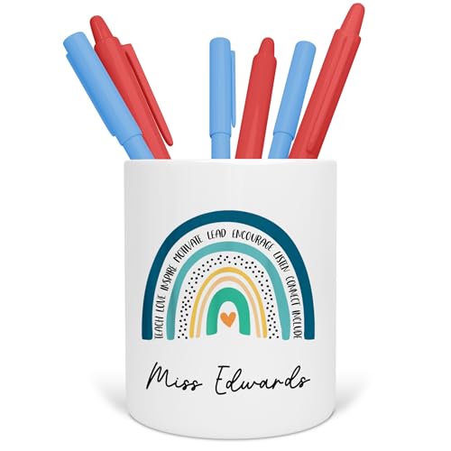 Personalised Teal Rainbow Teacher Pen Pot