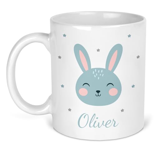 Personalised blue bunny Easter ceramic mug with name