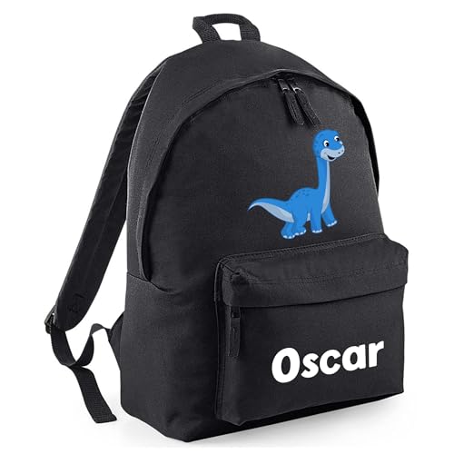 Personalised Blue Dinosaur Kids Backpack with Name - Black