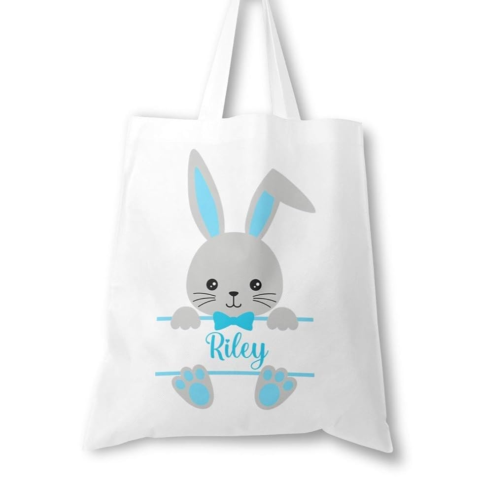 Personalised Blue Easter bunny tote bag for kids with name