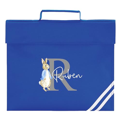 Blue rabbit initial school book bag with cursive name