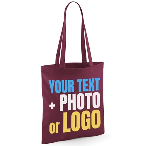 Burgundy cotton tote bag with custom print artwork