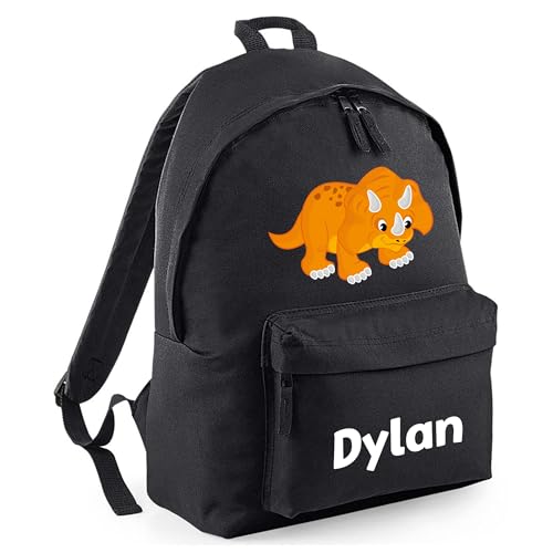 Personalised Cartoon Dinosaur - Black Kids Backpack with Name - Small product image