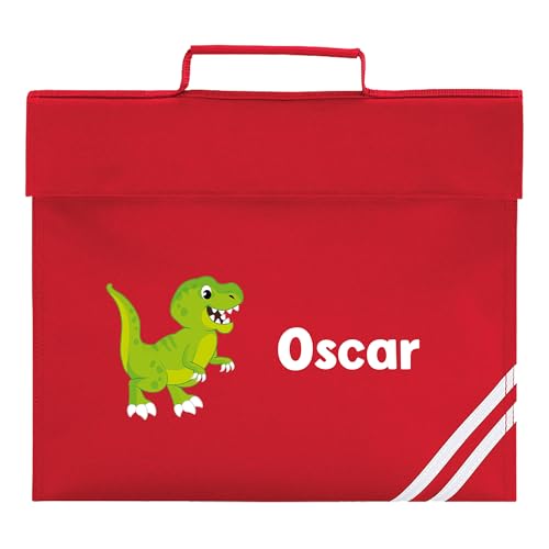 Red reflective stripe dinosaur school book bag personalised with name