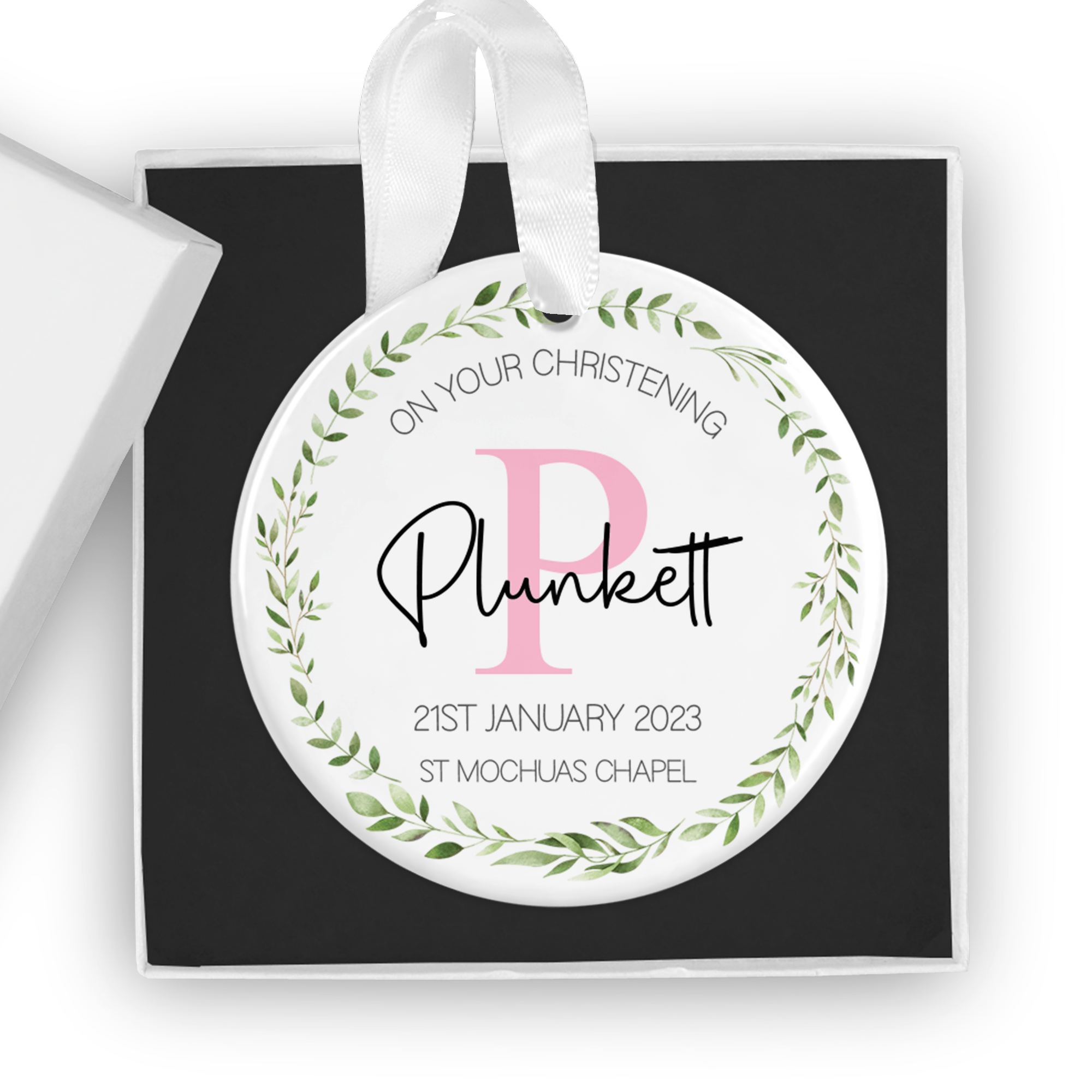 Personalised Christening Ornament – Ceramic Baptism Keepsake with Gift Box - Chicken Craft Ltd
