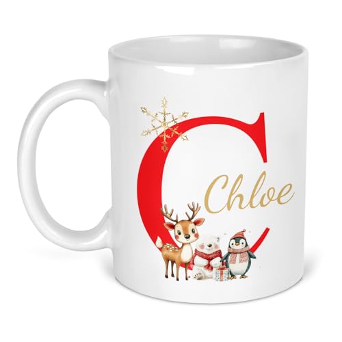 Christmas Animals Initial Christmas ceramic mug with initial and name