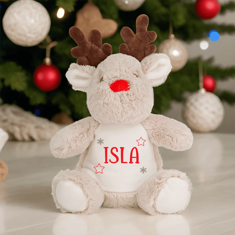 Personalised Christmas Reindeer Soft Toy with Stars showing stars