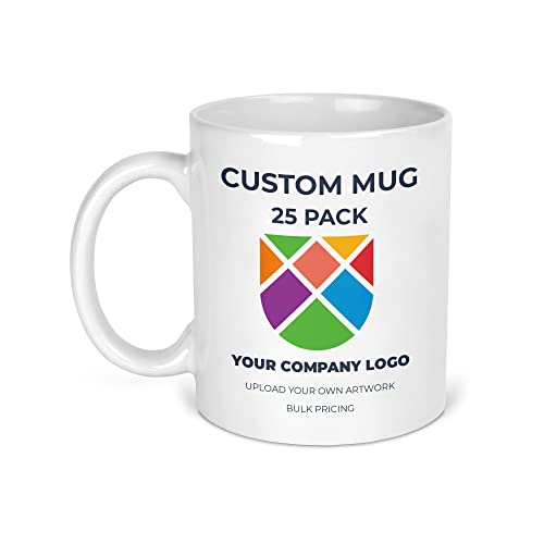 Company logo artwork printed on a white ceramic mug.