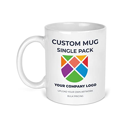 White ceramic mug custom printed with a company logo or artwork