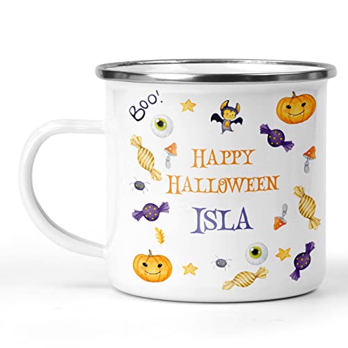 Personalised Cute Halloween Enamel Mug with Name