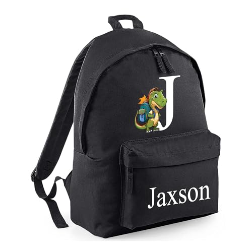 Personalised Dinosaur Initial - Black Kids Backpack with Name and Initial product image