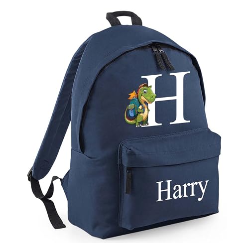 Personalised Dinosaur Initial - Navy Kids Backpack with Name and Initial product image