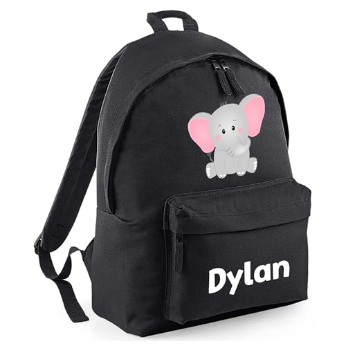 Personalised Elephant - Black Kids Backpack with Name product image