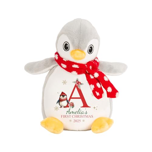 Personalised First Christmas Penguin Teddy - Custom Name Initial Keepsake Gift