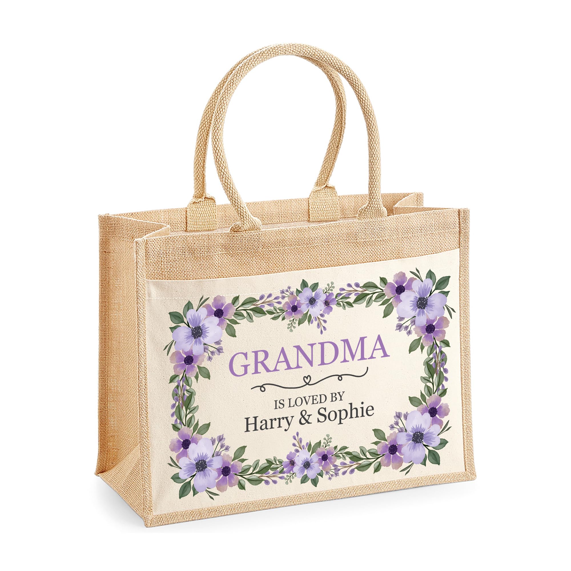 Personalised Floral Jute for Mum or Grandma with Names Tote Bag additional product photo