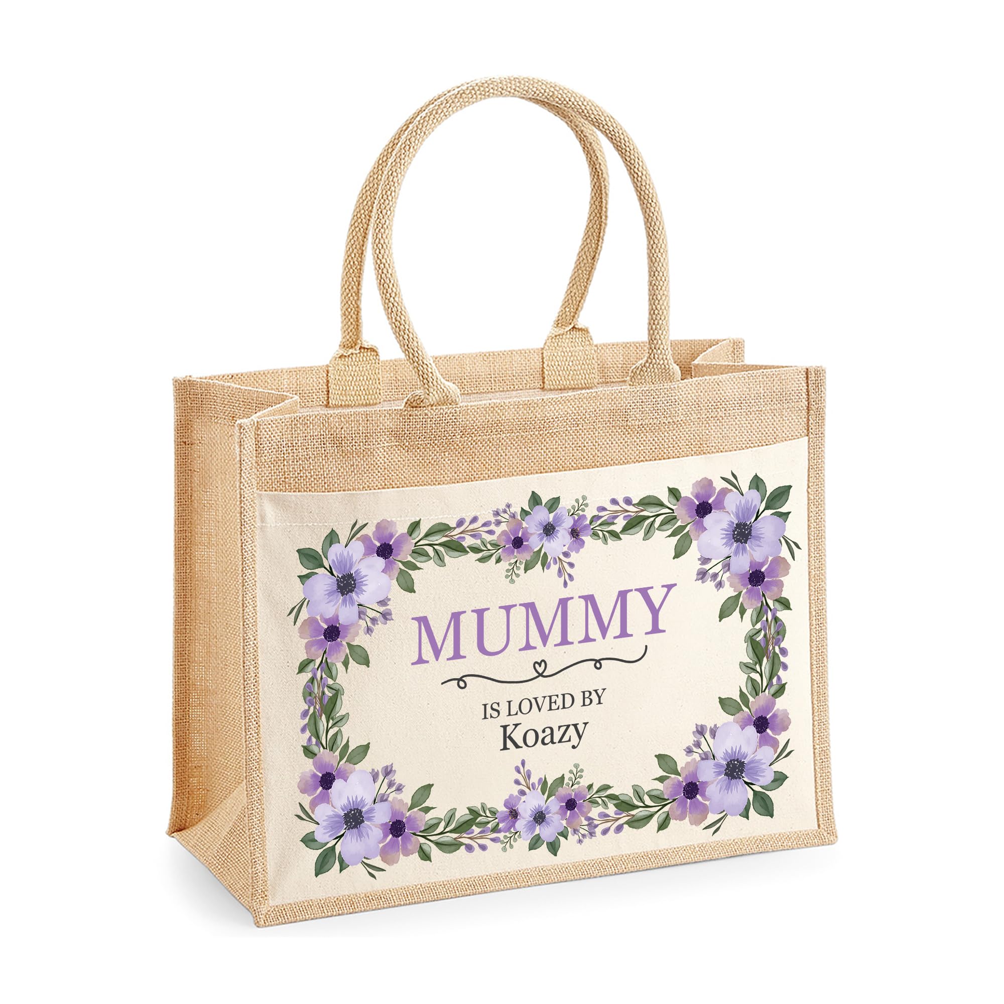 Personalised Floral Jute for Mum or Grandma with Names Tote Bag additional product photo