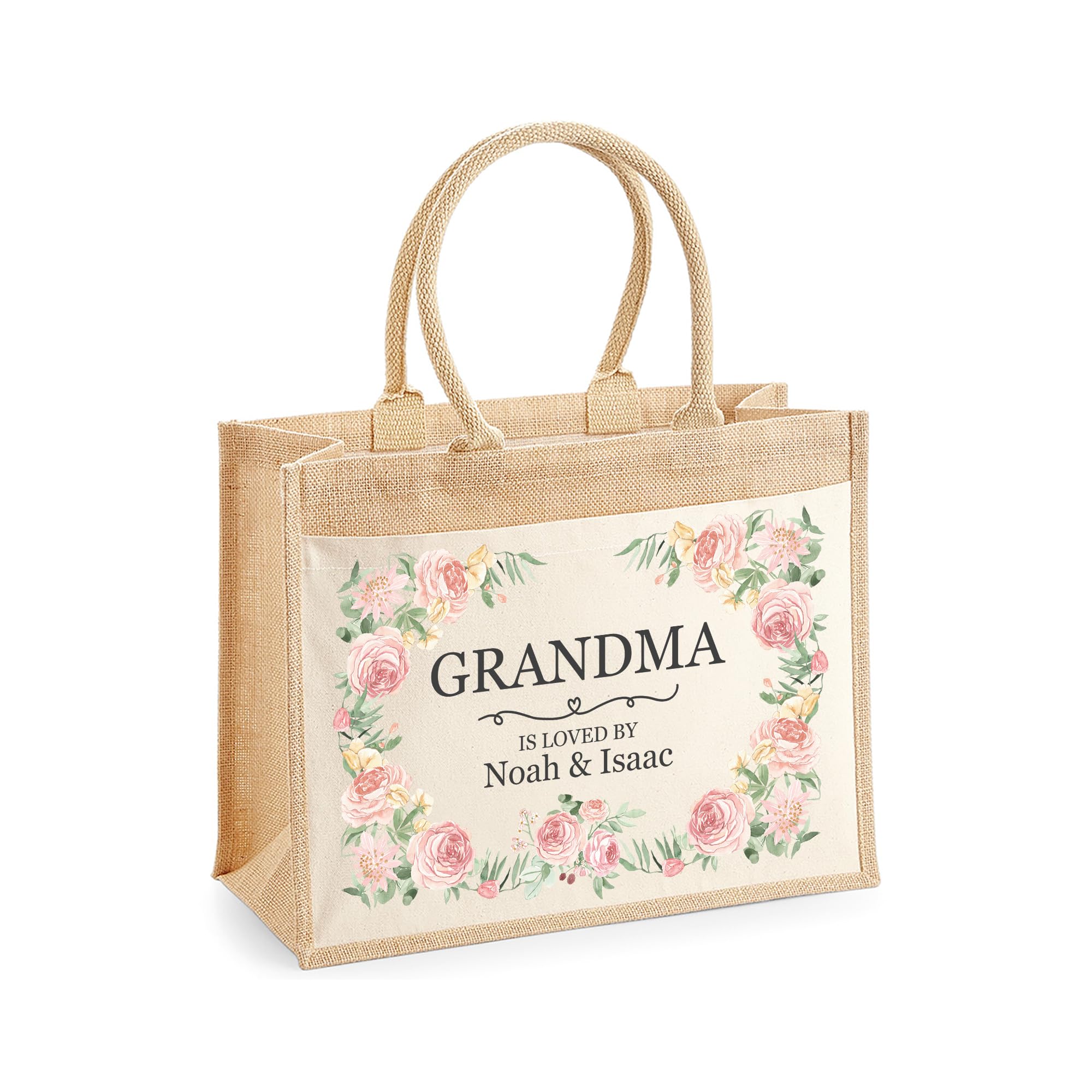 Personalised Floral Jute for Nanny or Grandma with Names Tote Bag additional product photo