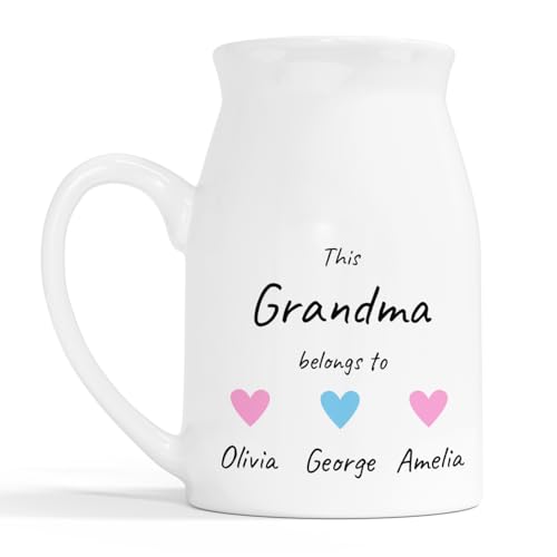 Personalised Grandma Milk Jug Vase - Custom Name and Heart Design, Birthday Ke