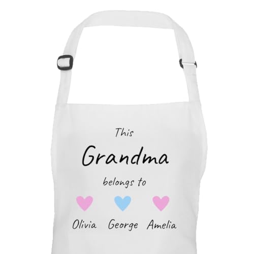 White Grandma hearts design apron with grandchild names