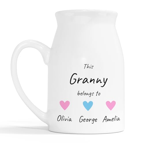 Personalised Granny Milk Jug Vase - Custom Name and Heart Design, Birthday Kee