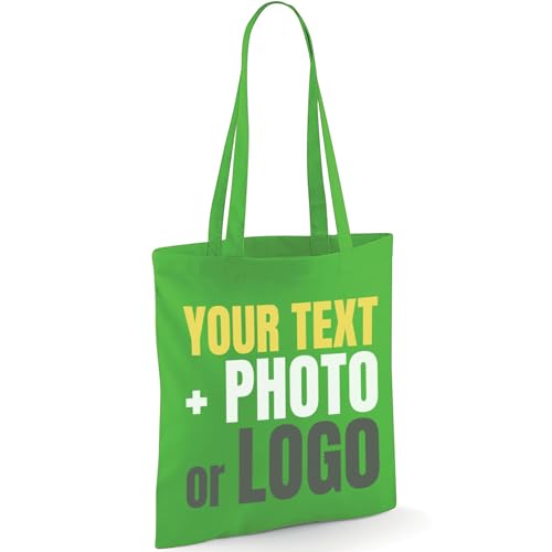 Green cotton tote bag with custom print artwork
