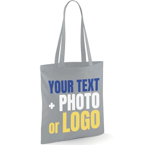 Grey cotton tote bag with custom print artwork