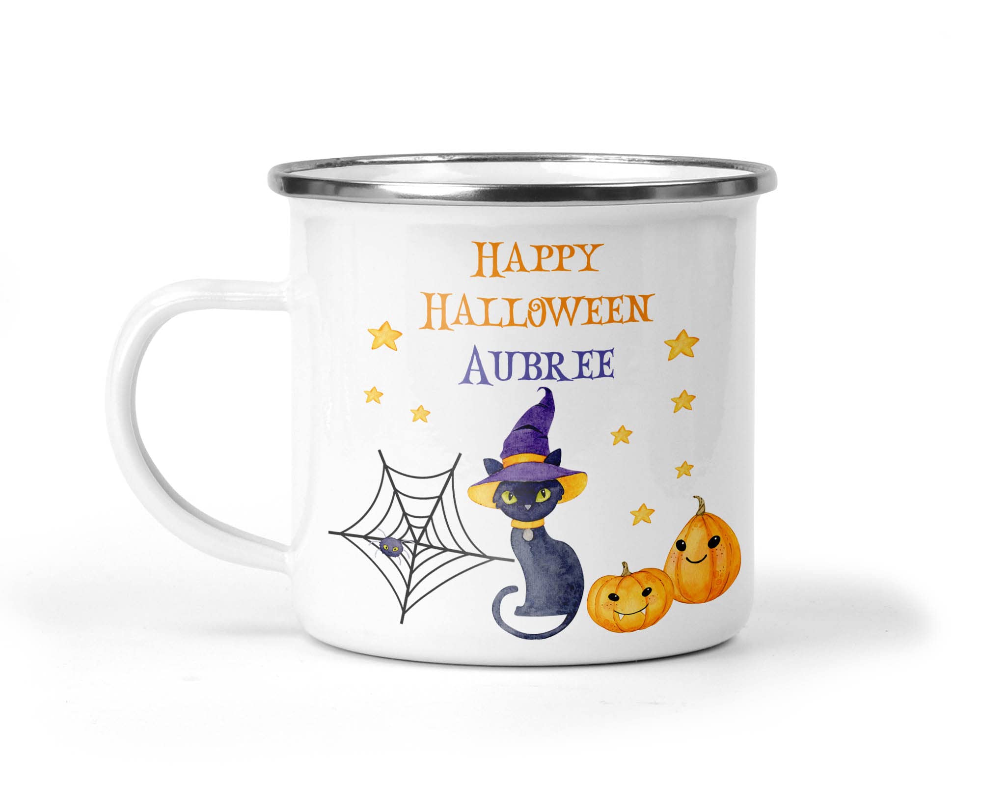 Personalised Halloween Cat Enamel Mug additional product photo