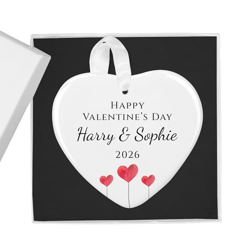 Happy Valentine's Day Heart Balloons white ceramic heart ornament