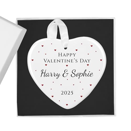 Happy Valentine's Day Heart Confetti white ceramic heart ornament