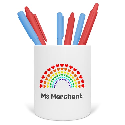 Personalised Rainbow Hearts Teacher Pen Pot