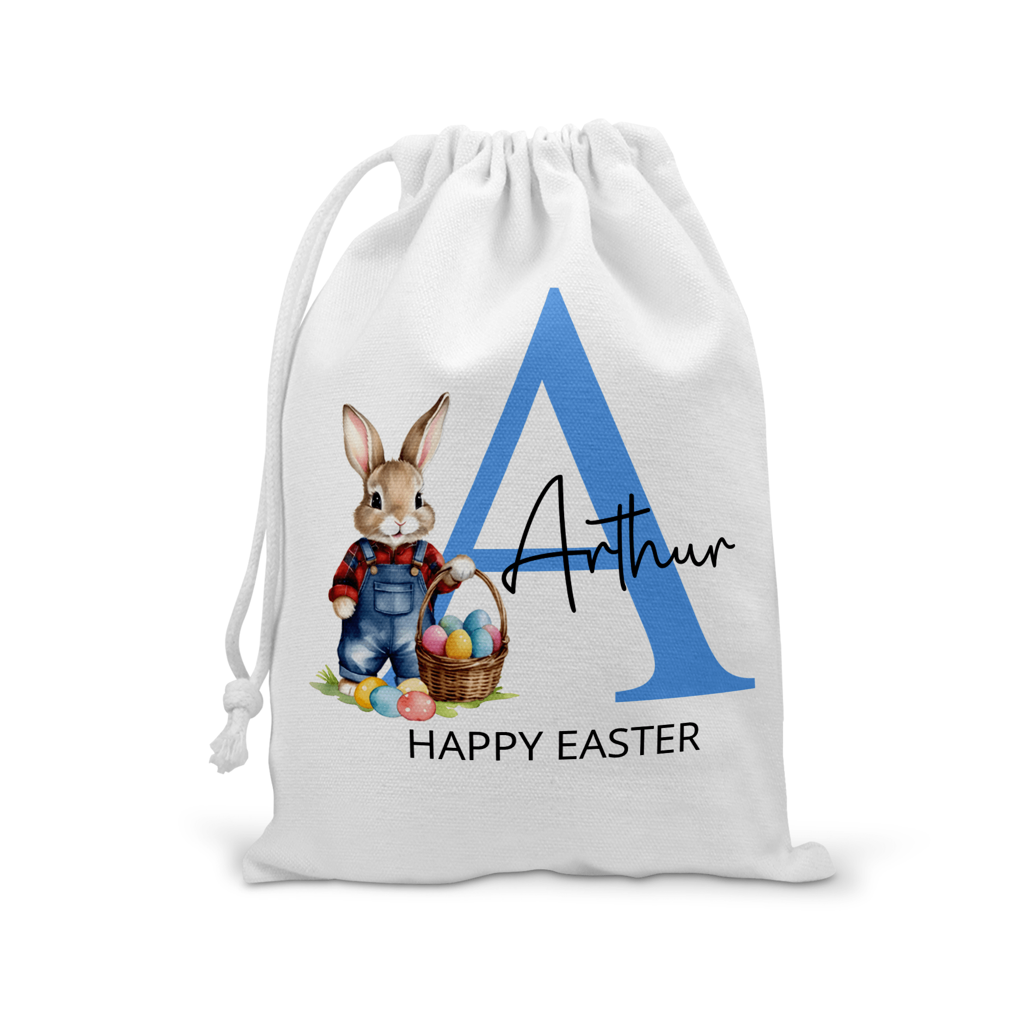 Personalised Initial Easter Bag, Custom Easter Gift, Easter Egg Sack, Easter Bunny Treat Bag, Easter, Kids Easter Egg Hunt Basket, Rabbit - Chicken Craft Ltd