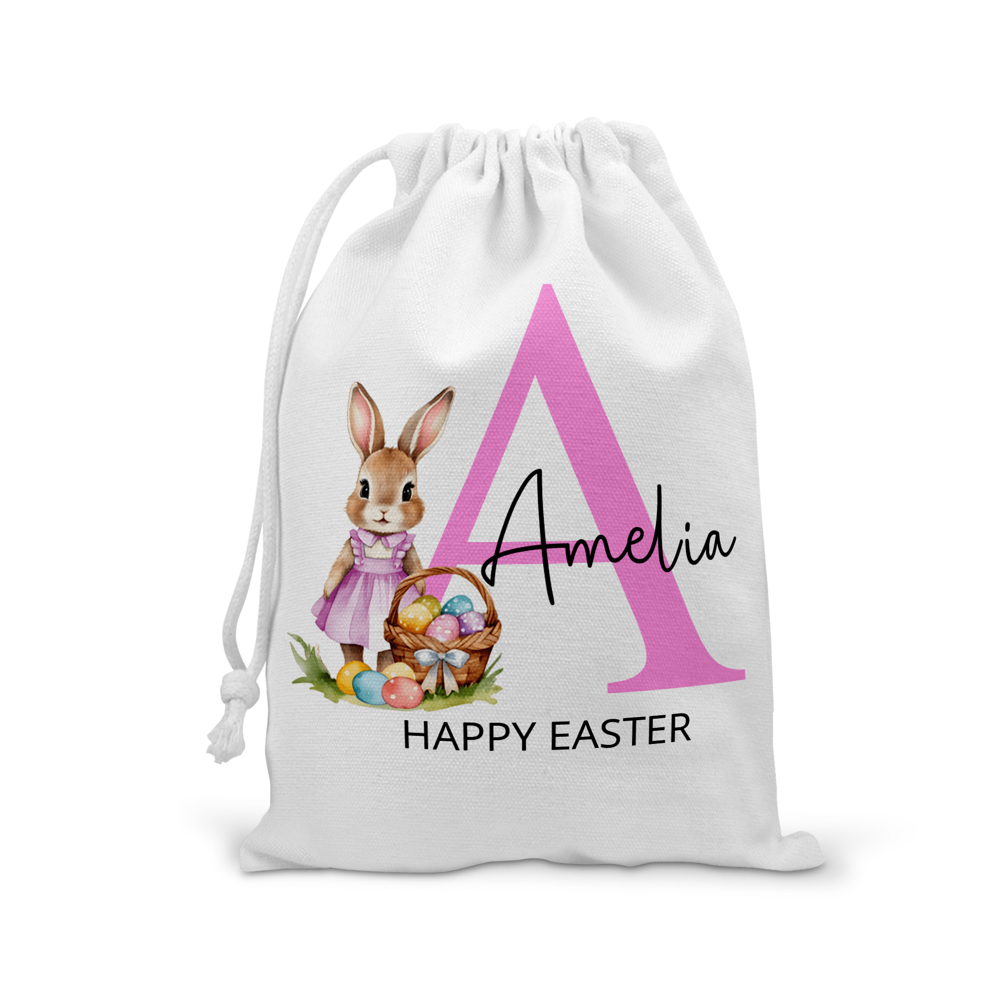 Personalised Initial Easter Bag, Custom Easter Gift, Easter Egg Sack, Easter Bunny Treat Bag, Easter, Kids Easter Egg Hunt Basket, Rabbit - Chicken Craft Ltd