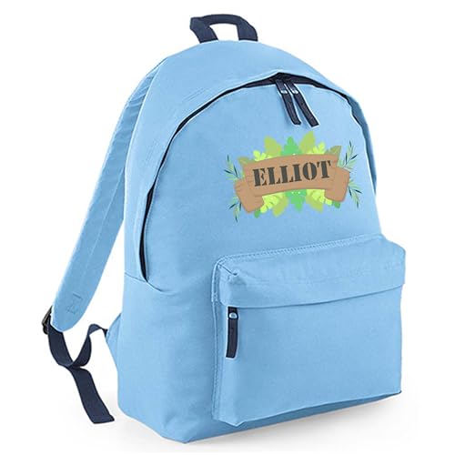 Personalised Jungle Leaves Banner - Light Blue Kids Backpack with Name product image