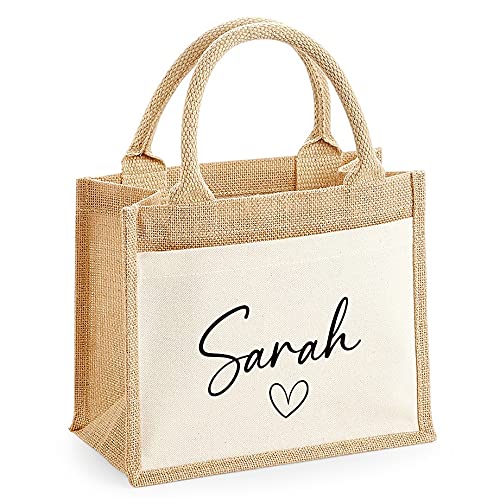 Personalised Jute Lunch Bag with Name and Heart Design