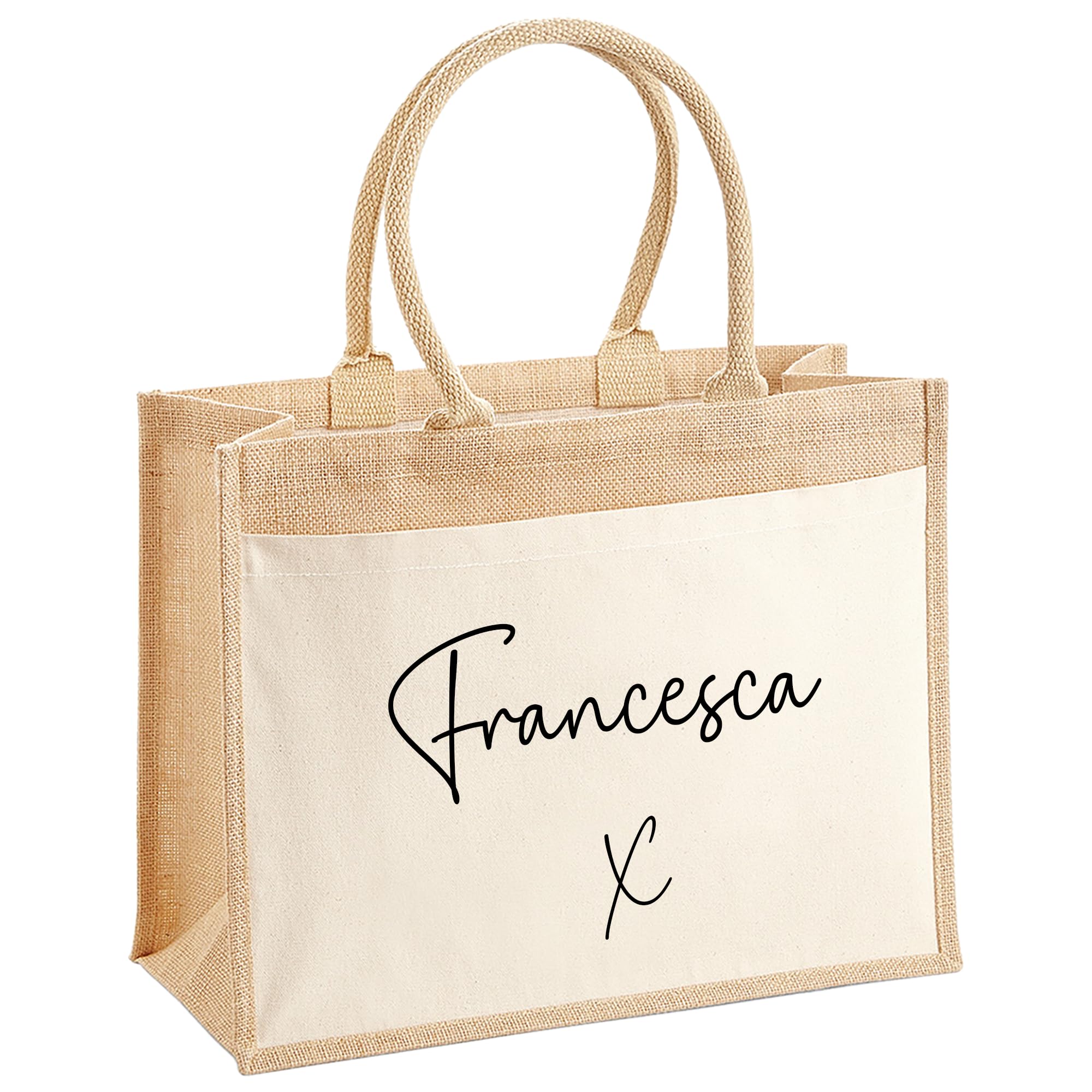 Personalised Jute Tote Bag with Name and Front Pocket additional product photo