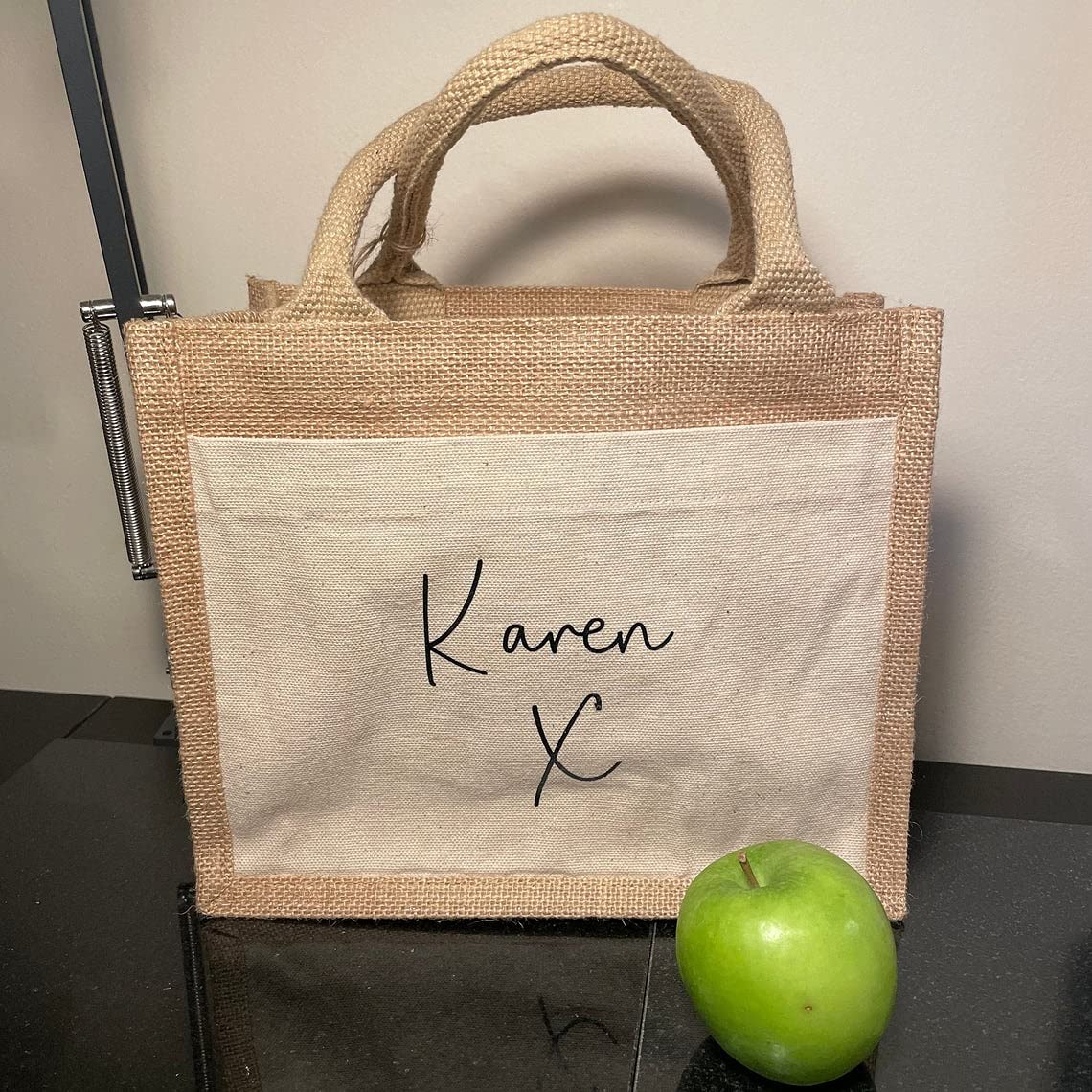 Personalised Jute Tote Bag with Name and Front Pocket additional product photo