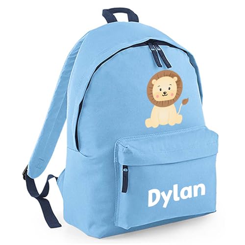 Personalised Lion - Light Blue Kids Backpack with Name product image