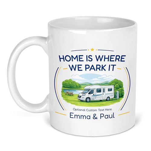 Personalised Low Profile Home Is Where We Park It Ceramic Mug with Name