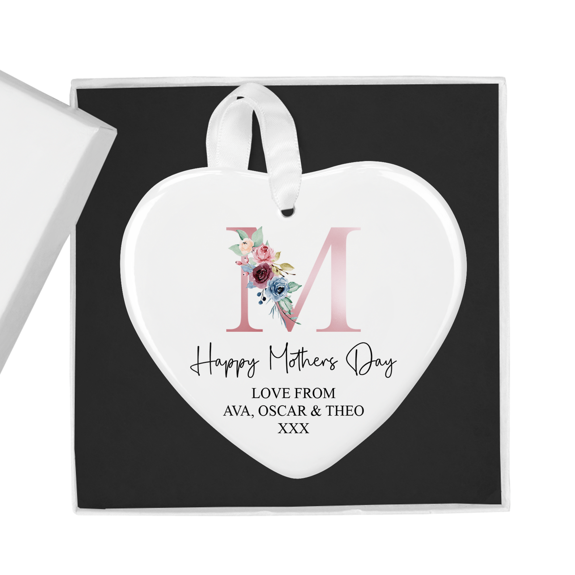 Personalised Mother’s Day Ornament – Pink Floral Ceramic Heart Keepsake with Gift Box - Chicken Craft Ltd