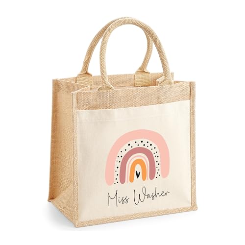 Personalised Multi Boho Rainbow Jute Tote Bag with Name product image