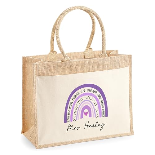 Personalised Multi Purple Rainbow Jute Tote Bag with Name product image