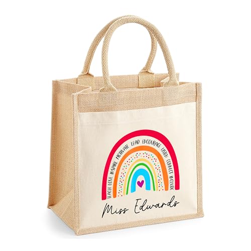 Personalised Multi Rainbow Jute Tote Bag with Name