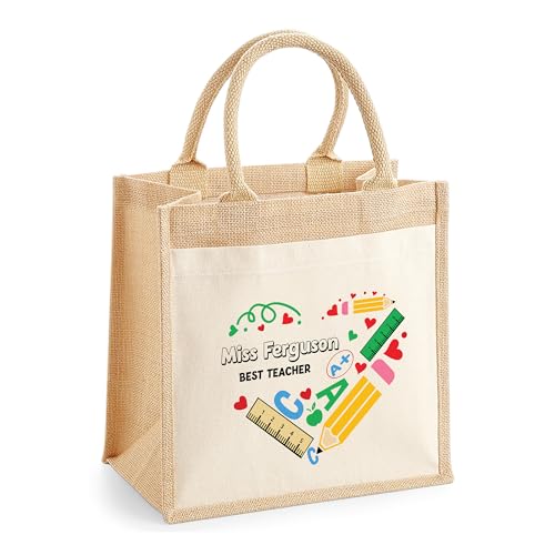 Personalised Multi Stationery Heart Jute Tote Bag with Name product image